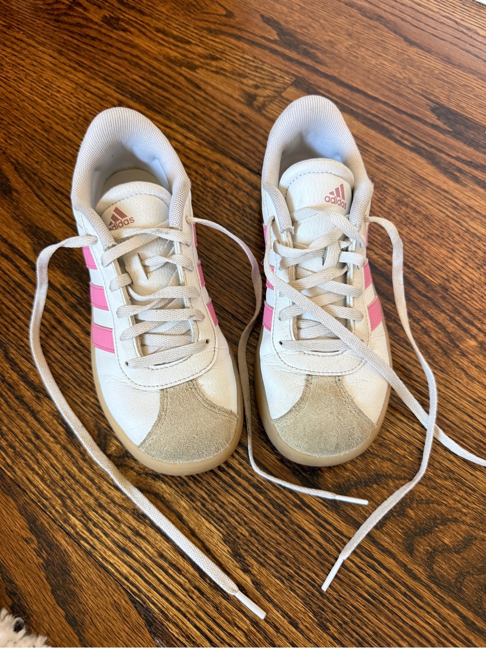 adidas Kids VL Court White with Pink Stripes